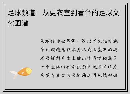 足球频道：从更衣室到看台的足球文化图谱